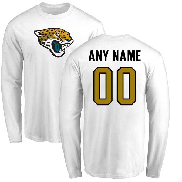 Men Jacksonville Jaguars NFL Pro Line White Custom Name and Number Logo Long Sleeve T-Shirt